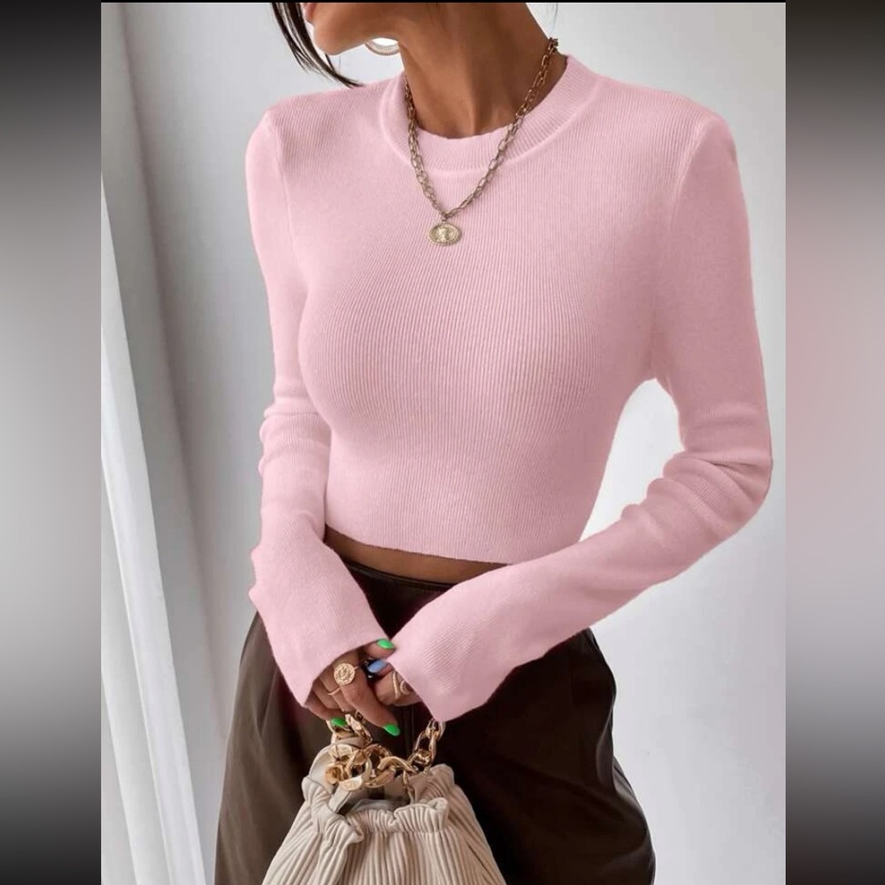 Never worn solid ribbed knit cropped sweater